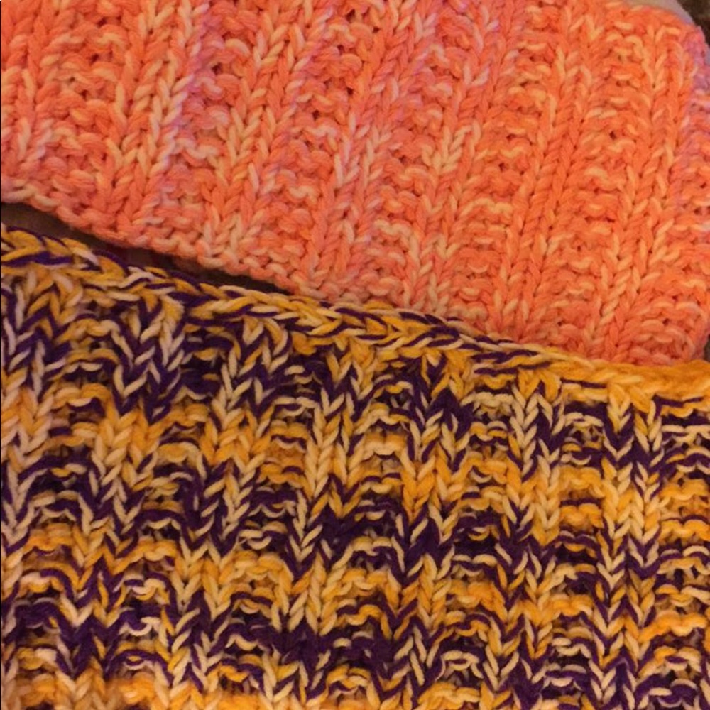 Hand knitted cowl scarves